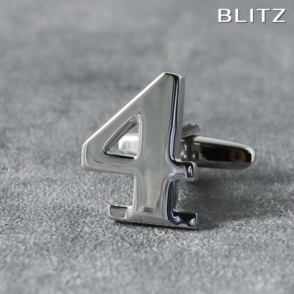 【BLITZ】 カフス カフスボタン オシャレ シャツ バラ売り シルバー 数字 4 メンズ カフリンクス CUFFS CUFFLINKS スーツ おしゃれ 紳...