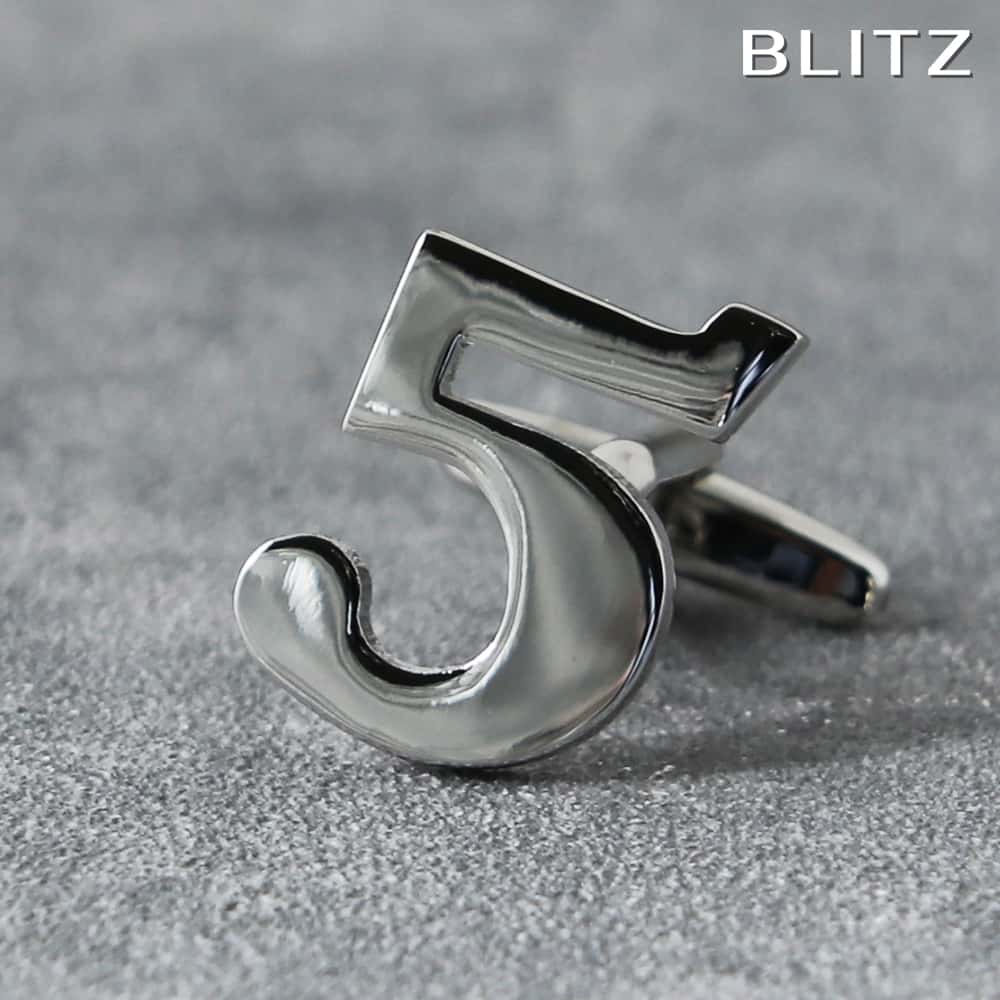 【BLITZ】 カフス カフスボタン オシャレ シャツ バラ売り シルバー 数字 5 メンズ カフリンクス CUFFS CUFFLINKS スーツ おしゃれ 紳...