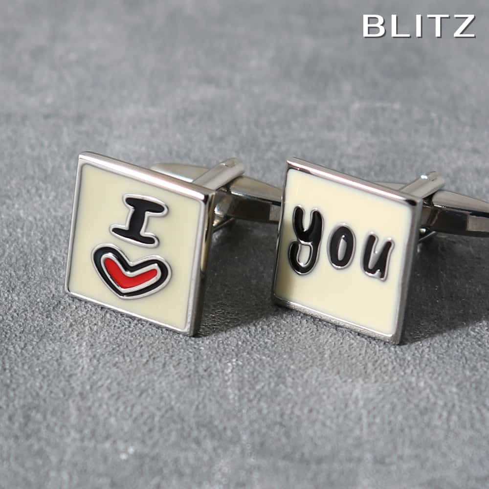 【BLITZ】 カフス カフスボタン オシャレ シャツ シルバー ホワイト I LOVE YOU ペア メンズ カフリンクス CUFFS CUFFLINKS ス...