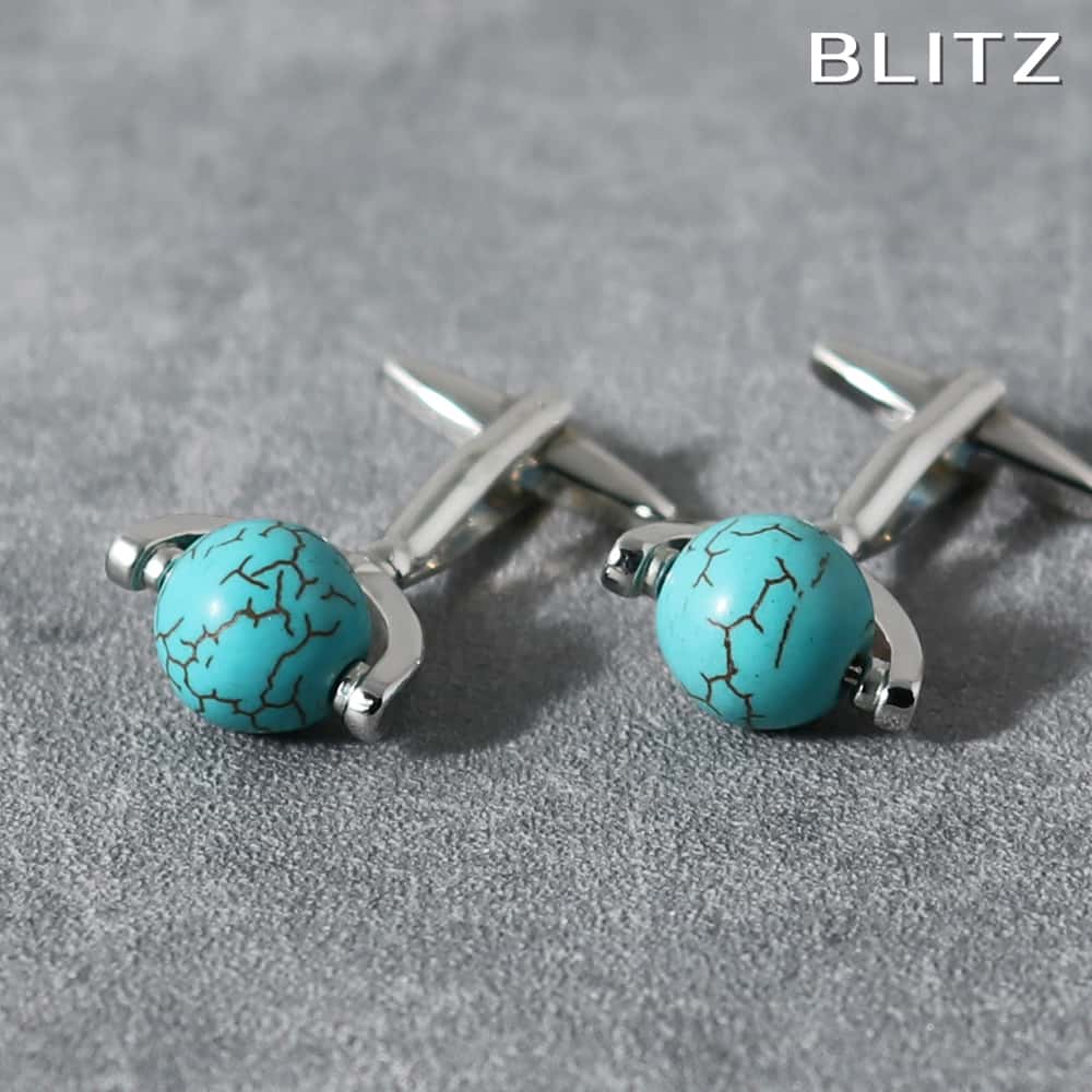 【BLITZ】 カフス カフスボタン オシャレ シャツ ターコイズ シルバー ボール メンズ カフリンクス CUFFS CUFFLINKS スーツ おしゃれ 紳...