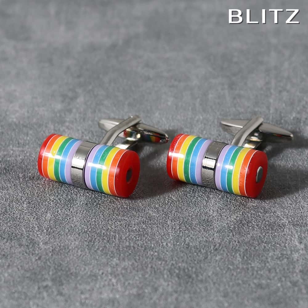 【BLITZ】 カフス カフスボタン オシャレ シャツ 虹色 レインボー 樽 メンズ カフリンクス CUFFS CUFFLINKS スーツ おしゃれ 紳士 シン...