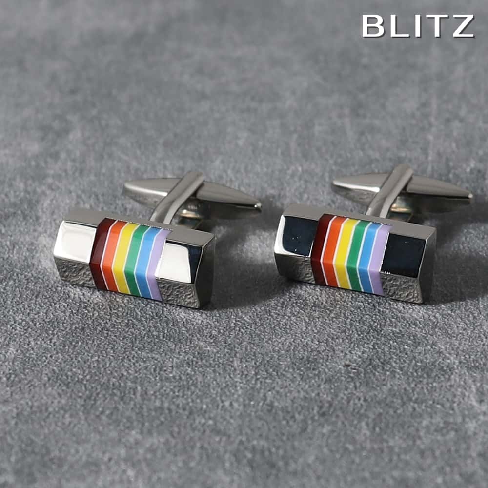 【BLITZ】 カフス カフスボタン オシャレ シャツ シルバー レインボー メンズ カフリンクス CUFFS CUFFLINKS スーツ おしゃれ 紳士 シン...