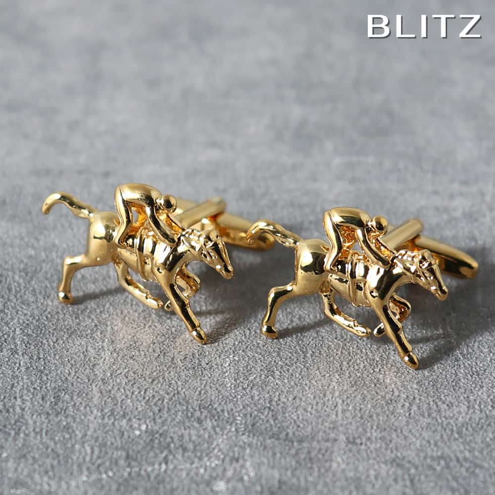 【BLITZ】 カフス カフスボタン オシャレ シャツ ゴールド ジョッキー 馬 競馬 メンズ カフリンクス CUFFS CUFFLINKS スーツ おしゃれ ...