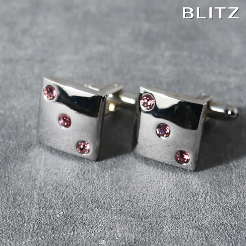 【BLITZ】 カフス カフスボタン オシャレ シャツ シルバー さいころ ピンク ストーン メンズ カフリンクス CUFFS CUFFLINKS スーツ おし...