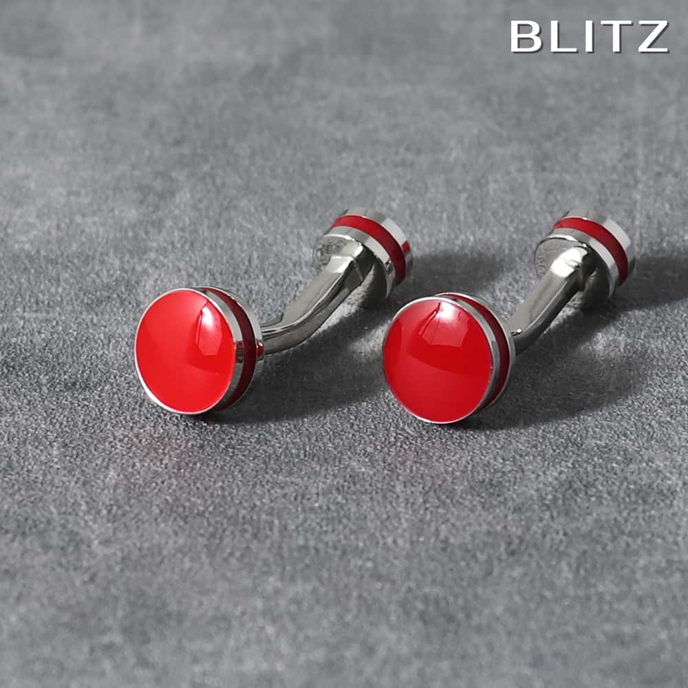 【BLITZ】 カフス カフスボタン オシャレ シャツ レッド シルバー 赤丸 メンズ カフリンクス CUFFS CUFFLINKS スーツ おしゃれ 紳士 シ...