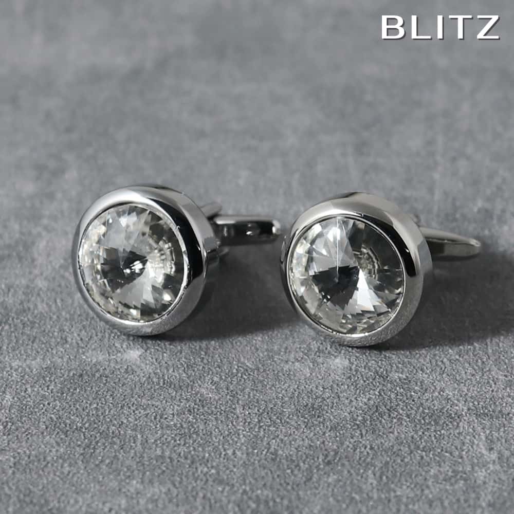 【BLITZ】 カフス カフスボタン オシャレ シャツ シルバー クリスタル ストーン 透明 クリア メンズ カフリンクス CUFFS CUFFLINKS スー...
