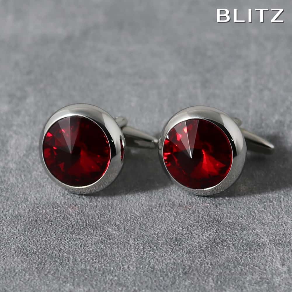 【BLITZ】 カフス カフスボタン オシャレ シャツ シルバー クリスタル ストーン 赤色 レッド メンズ カフリンクス CUFFS CUFFLINKS スー...