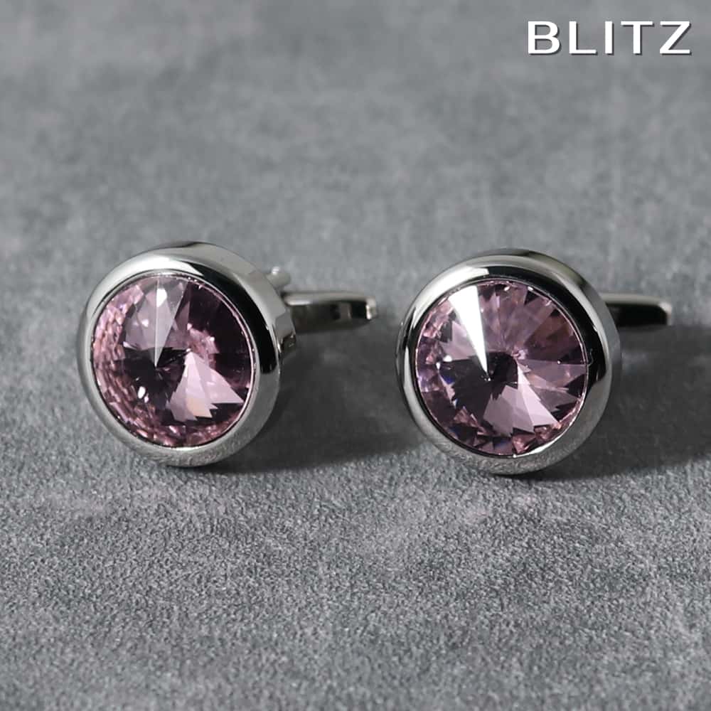 【BLITZ】 カフス カフスボタン オシャレ シャツ シルバー クリスタル ストーン 桃色 ピンク メンズ カフリンクス CUFFS CUFFLINKS スー...
