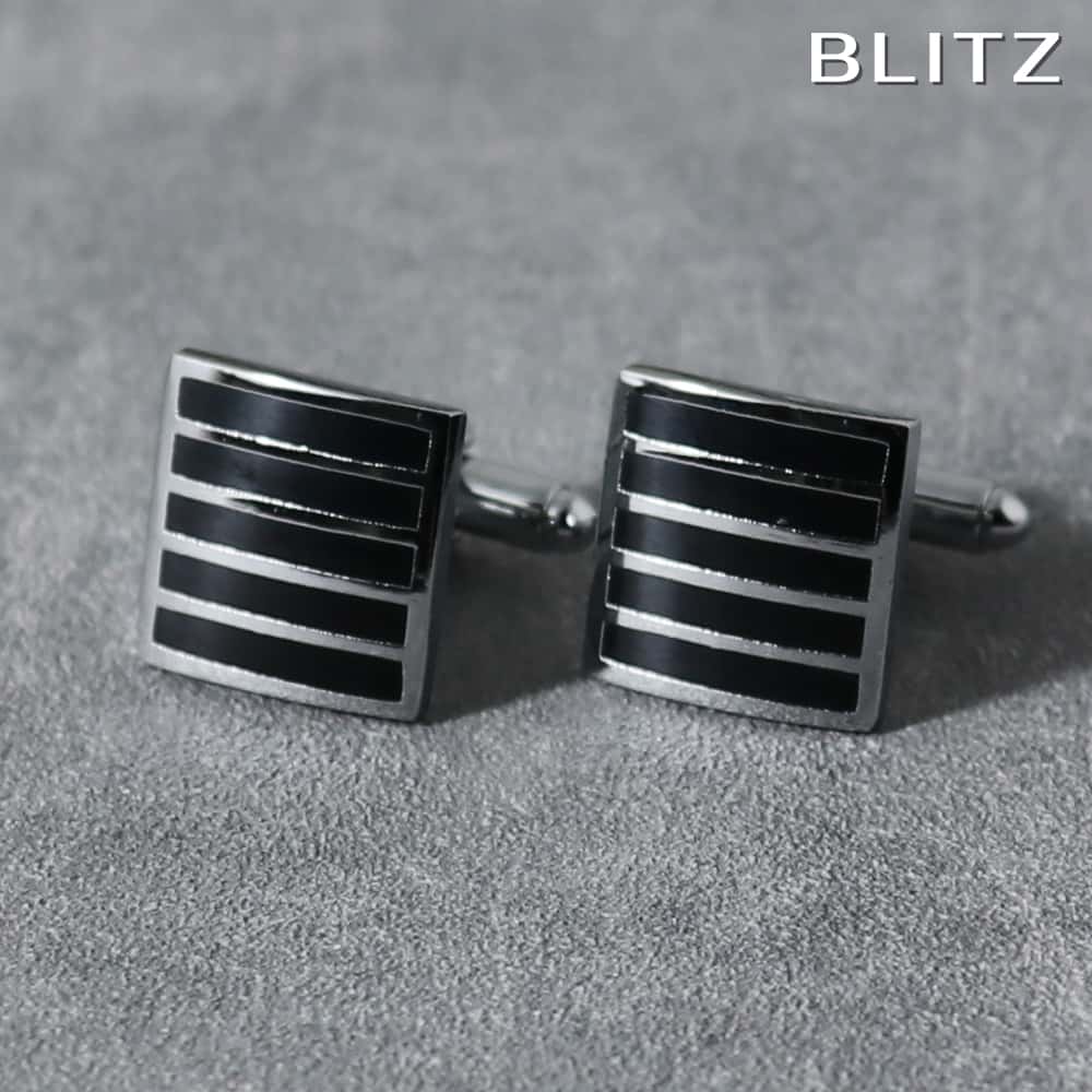 【BLITZ】 カフス カフスボタン オシャレ シャツ シルバー ブラック 正方形 メンズ カフリンクス CUFFS CUFFLINKS スーツ おしゃれ 紳士...