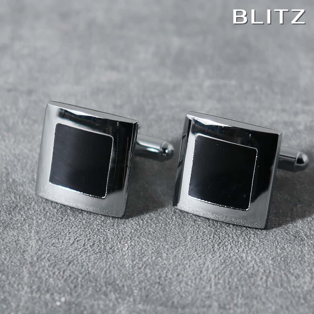 【BLITZ】 カフス カフスボタン オシャレ シャツ シルバー ブラック 正方形 メンズ カフリンクス CUFFS CUFFLINKS スーツ おしゃれ 紳士...