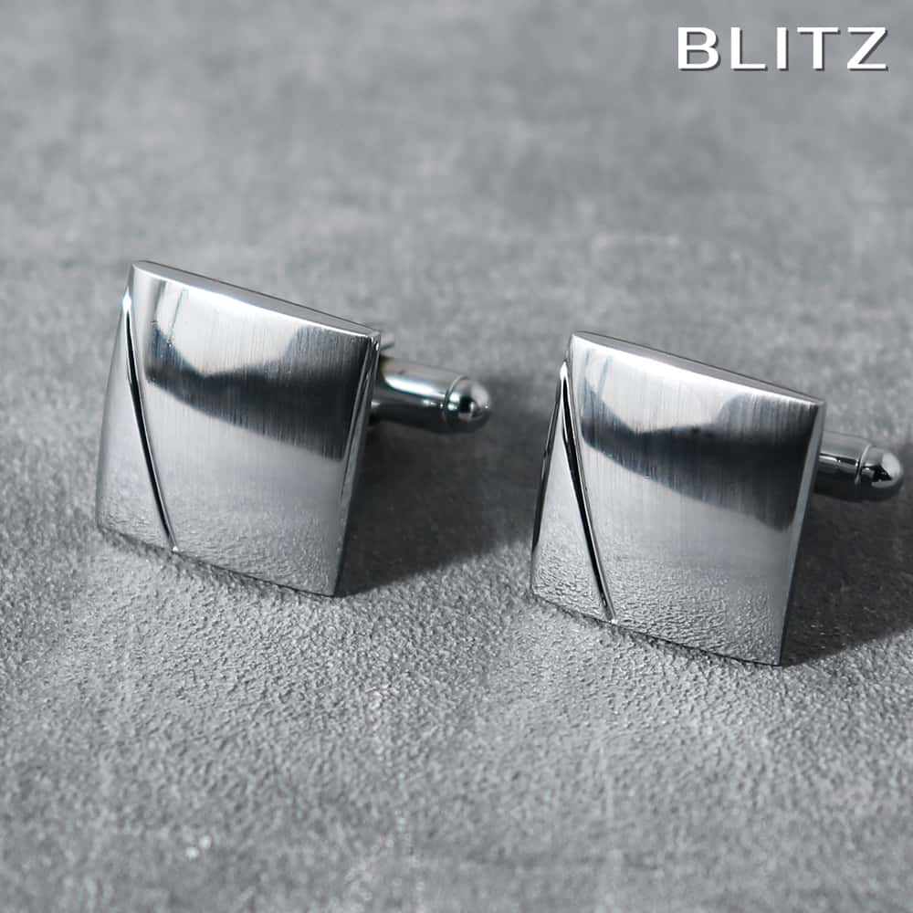 【BLITZ】 カフス カフスボタン オシャレ シャツ シルバー 正方形 ライン メンズ カフリンクス CUFFS CUFFLINKS スーツ おしゃれ 紳士 ...