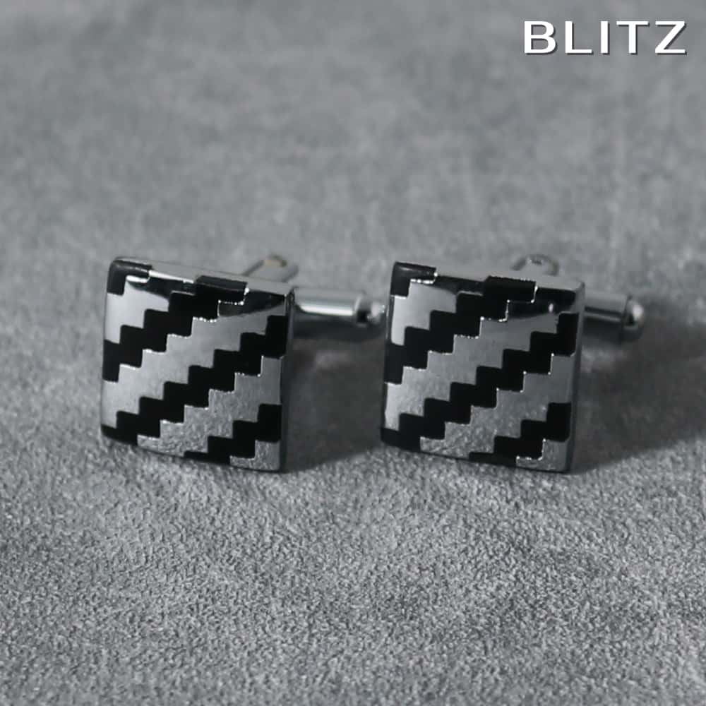 【BLITZ】 カフス カフスボタン オシャレ シャツ シルバー ブラック 正方形 ギザギザ ライン メンズ カフリンクス CUFFS CUFFLINKS スー...