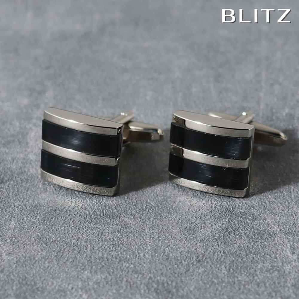【BLITZ】 カフス カフスボタン オシャレ シャツ シルバー ブラック 正方形 メンズ カフリンクス CUFFS CUFFLINKS スーツ おしゃれ 紳士...