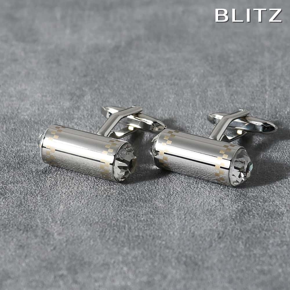 【BLITZ】 カフス カフスボタン オシャレ シャツ シルバー 筒形 ストーン メンズ カフリンクス CUFFS CUFFLINKS スーツ おしゃれ 紳士 ...