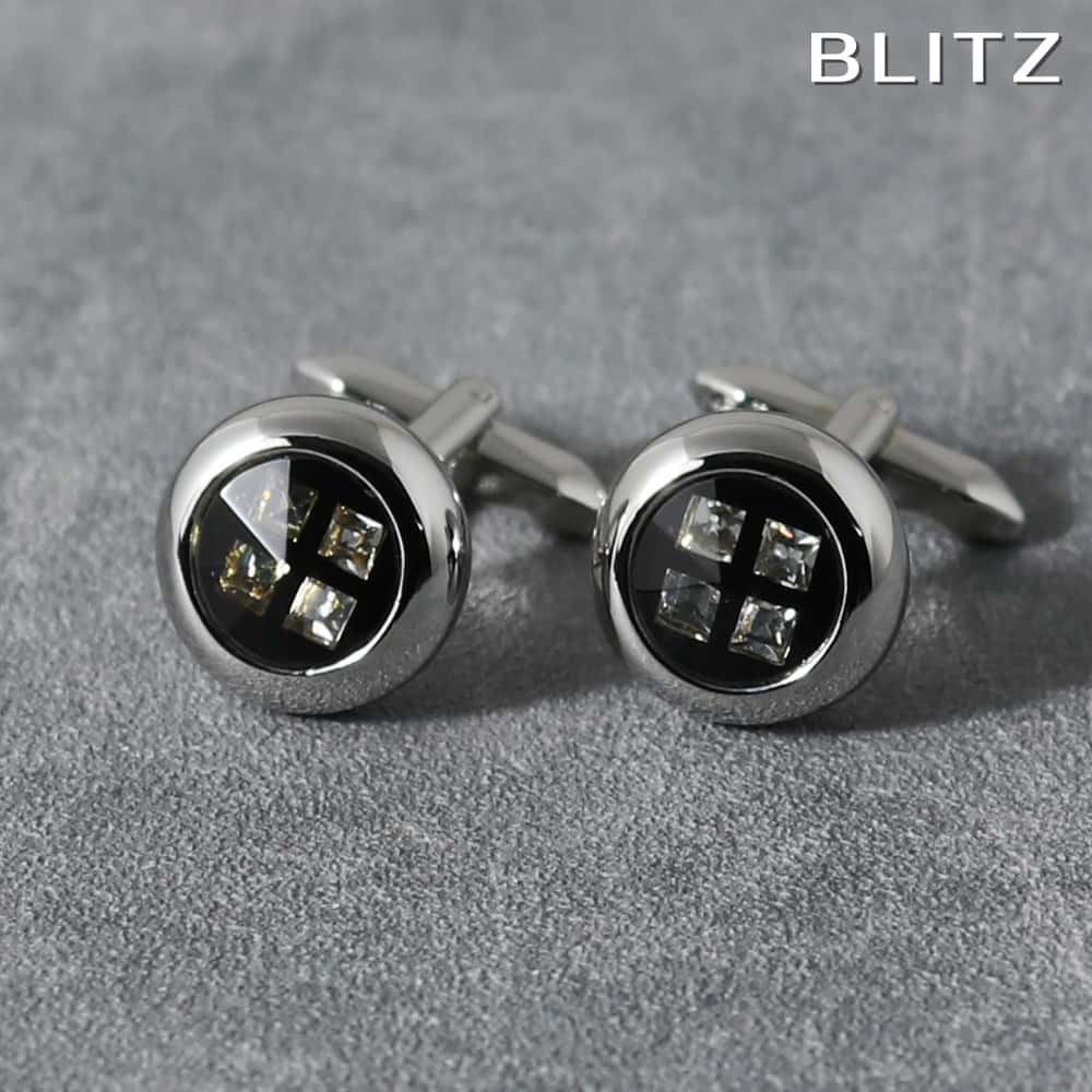 【BLITZ】 カフス カフスボタン オシャレ シャツ シルバー ブラック ストーン メンズ カフリンクス CUFFS CUFFLINKS スーツ おしゃれ 紳...