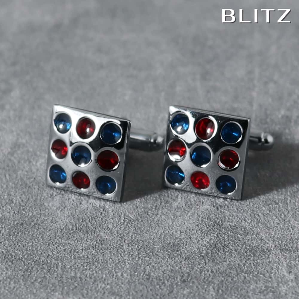 【BLITZ】 カフス カフスボタン オシャレ シャツ シルバー マス ストーン レッド ブルー メンズ カフリンクス CUFFS CUFFLINKS スーツ ...