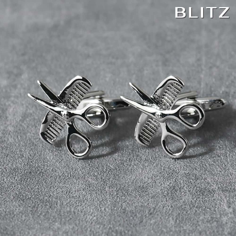 【BLITZ】 カフス カフスボタン オシャレ シャツ シルバー ハサミ 櫛 理容師 美容師 メンズ カフリンクス CUFFS CUFFLINKS スーツ おし...