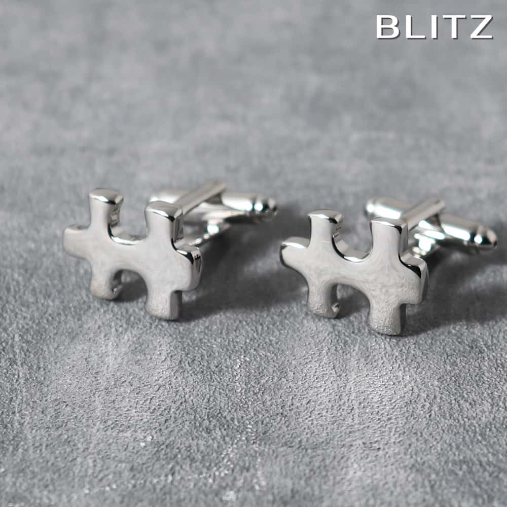 【BLITZ】 カフス カフスボタン オシャレ シャツ シルバー パズル ピース メンズ カフリンクス CUFFS CUFFLINKS スーツ おしゃれ 紳士 ...