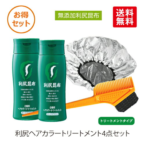 利尻ヘアカラートリートメント2本セット 無添加 【毛染めブラシ＋専用キャップ付】 利尻昆布エキス配合 白髪染め ヘアカラー 全体染め 部分染め あす楽未対応 ピュール サスティ