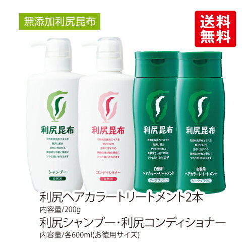 利尻ヘアカラートリートメント白髪染め2本＆お徳用利尻シャンプー＆コンディショナー各1本 利尻昆布エキスで髪を傷めない ノンシリコン 利尻昆布白髪染め 利尻白髪染めシリーズ 【送料無料】【あす楽対応】【お得なまとめ買いセット】【サスティ】 1