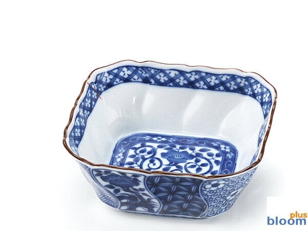 美濃焼 単売 ネジリ祥瑞 角煮物鉢辺12.5x高5.5cm【煮物,染付,冷奴】【hachi,made in japan】【bloom-pl..