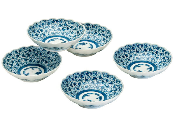 Rakuten - 美濃焼 和食器 古伊万里唐草 煮物鉢5個組 17cm サラダボウル 染付