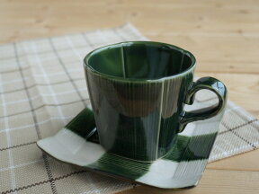 美濃焼 織部市松コーヒーカップ＆ソーサー【径8.5x高7cm 180ml】【Coffee cup,made in japan】【おうちカフェ】【楽ギフ_のし宛書】【bloom-plus】