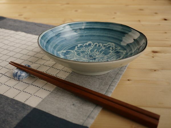 Rakuten - 【単品】染付煮物鉢 ゴス巻径17cmx高5cm 和食器 55浅鉢 ブルーム 青風
