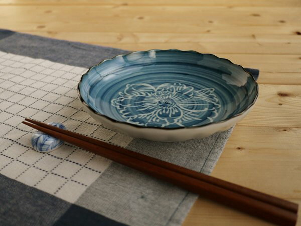 China - 【単品】染付中皿 ゴス巻 径16.5x高3.5cm 和食器 5寸皿 取皿 ブルーム 青風出番の多い大きさの皿
