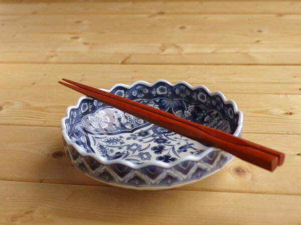 美濃焼 アウトレット ギフト対象外 染付更紗小鉢 径14cm【美濃焼 ,藍の美しい更紗柄の小鉢】【bloom-plus】