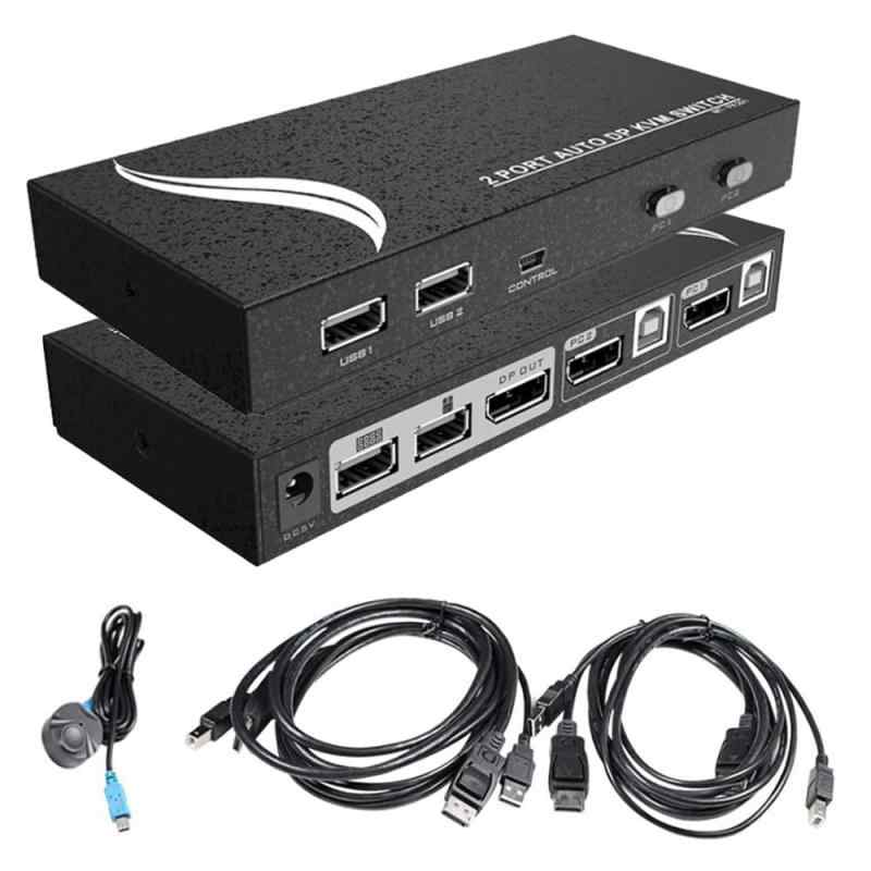 ES-Tune Displayport KVM切替器 DPスイッチ 4K60HZ 2入力1出力 PC2台用 DP・USBケーブル付属 ホットキー 有線スイッチ 日本語取扱説明書付