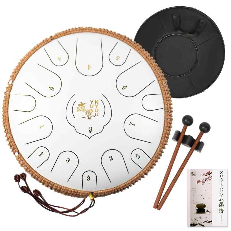 癒響YUKYOU 2024スリットドラム- 15音14インチ 35cm Dメジャ- タングドラム プロパノ一夕 楽器 打楽器 スチ一ルドラム- 音楽演奏、心の癒し、子供向け簡単楽器、瞑想ヨガ、音楽療法🎵【2024 新デザイン】スリットドラムの学習は簡単で、楽器好きに最適な入門楽器です。基本的なリズムを身につけると美しいリズムが打ち出されます。14寸の各音の対応面積は大きいです。初心者にとって学習しやすい、ミックスを打つことはありません。🎵【癒しの音】14インチのタングドラムのチャンバーは大きく、打つ音色もより高く、重厚です。軽く打つと、独特の柔らかい音色とメリハリのある声が感じられ、音に包まれた感覚が感じられ、心の浄化と癒しにつながります。禅院、ヨガ瞑想、早教、音響療法などの場所でよく見られます。スチールドラムを演奏する時は注意力が集中しやすく、霊妙な境地で内面の平和をもたらし、情操を陶冶します。🎵【演奏できる曲が多い】15音Dメジャーのスチールタングドラムは15音階、音域が広く、2オクターブにまたがっており、演奏できる曲が多く、曲風が広いです。日常の使用や公演に適しています。🎵【優れた材質】癒響カスタム、グレードアップした第三世代炭素鋼です。厚さ4.06 mmを増やして、業界標準を超えます。多層の塗装は腐食に耐え、高温に耐え、湿気を防ぎ、傷を防いで、塗料を脱いで水洗いできます。🎵【正確な音調】工場を出る前に三回調音します。第一回は機械で不良品を取り除き、第二回は調律ソフト＋人工で調音、第三回は楽理先生が調音します。
