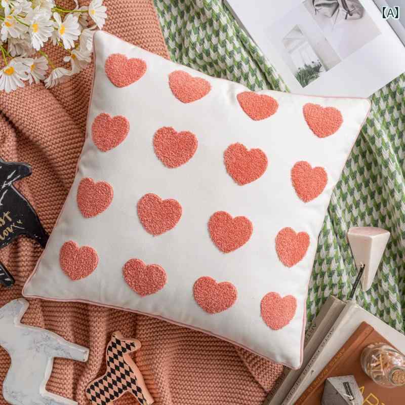 クッションカバー レディース ラブリー ハート 刺繍 PUレザー 切り替え ピンク 北欧風 45cm 45cm ソファ 背当て ベッド 枕カバー おしゃれ かわいい 雑貨 小物 bloomelier-10497120 bloomelier サンプル画像2