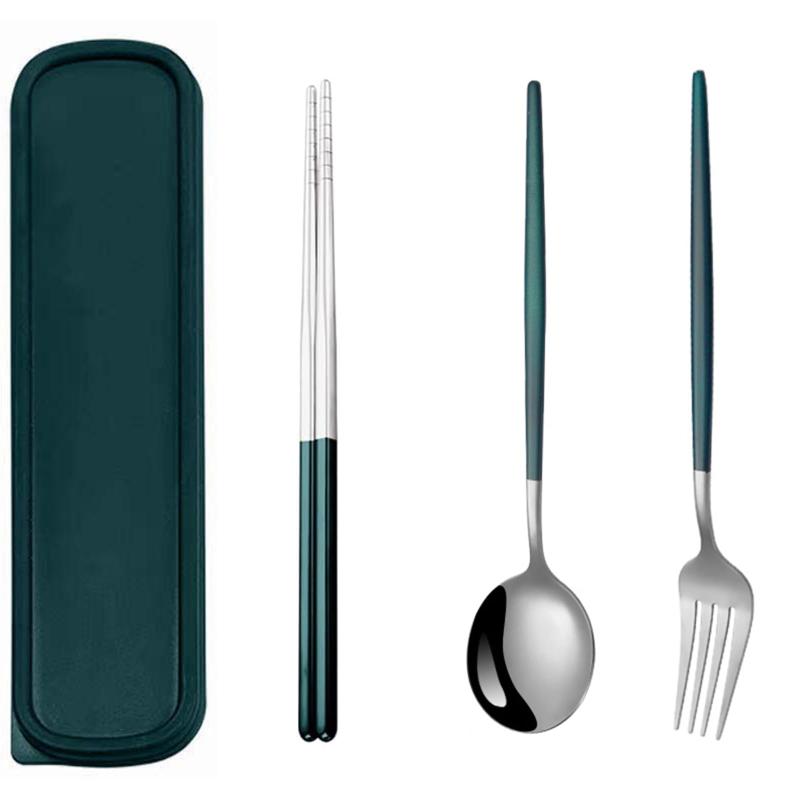 KALOLINNA カトラリーセット ステンレス鋼 箸 スプーン フォーク 3点セット ケース付き 食器セット軽量..