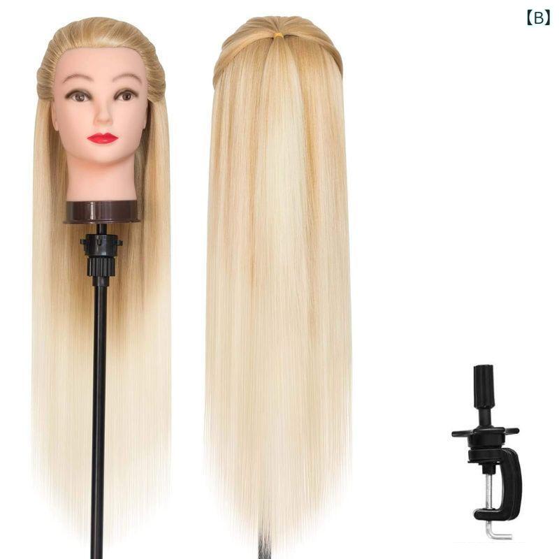 練習マネキンヘッド メンズ レディース 耐熱シルク ロングストレートヘア ウィッグ ヘアモデル 美容師練習 ヘアカット練習 スタイリング練習 染色 カール シンプル モダン 2