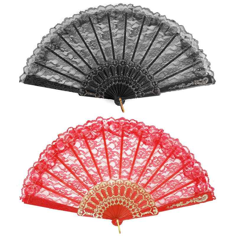 レース扇子 2本セット フラワーファン レース 折りたたみ式 ョン プラスチックファン バレエ 扇子 ダン..