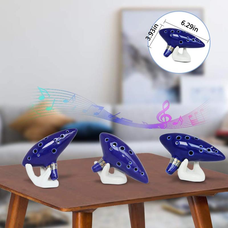 SENHAI オカリナ楽器、陶器製管 ネックストラップコードとソングブック、12穴Alto C Ocarinas、ギフトボックス、ハンドシェイプディスプレイスタンド、黒の保護バッグ付き 初心者セット