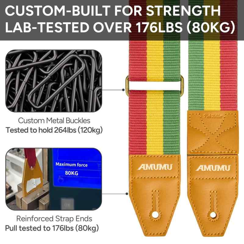 [Amumu] レゲエギターストラップジャマイカラスタコットンアコースティック、エレクトリック、ベースギター