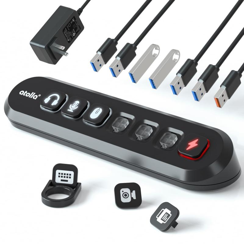 USB 3.0 ハブ atolla USB ハブ 電源付き 5Gbps高速伝送 USB3.0ポートx6 + 18W急速充電ポート, USB HUB 独立アイコンスイッチ付き ケーブルの識別が簡単, USBハブセルフパワー/バスパワー 12V/3A電源アダ