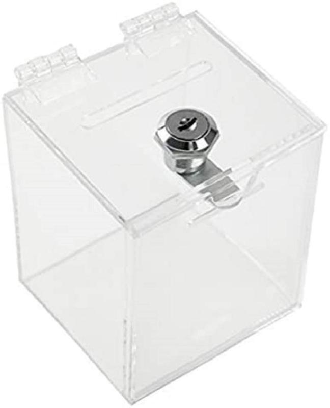 募金箱 貯金箱 チャリティーボックス 鍵付き アクリル W90mm クリア
