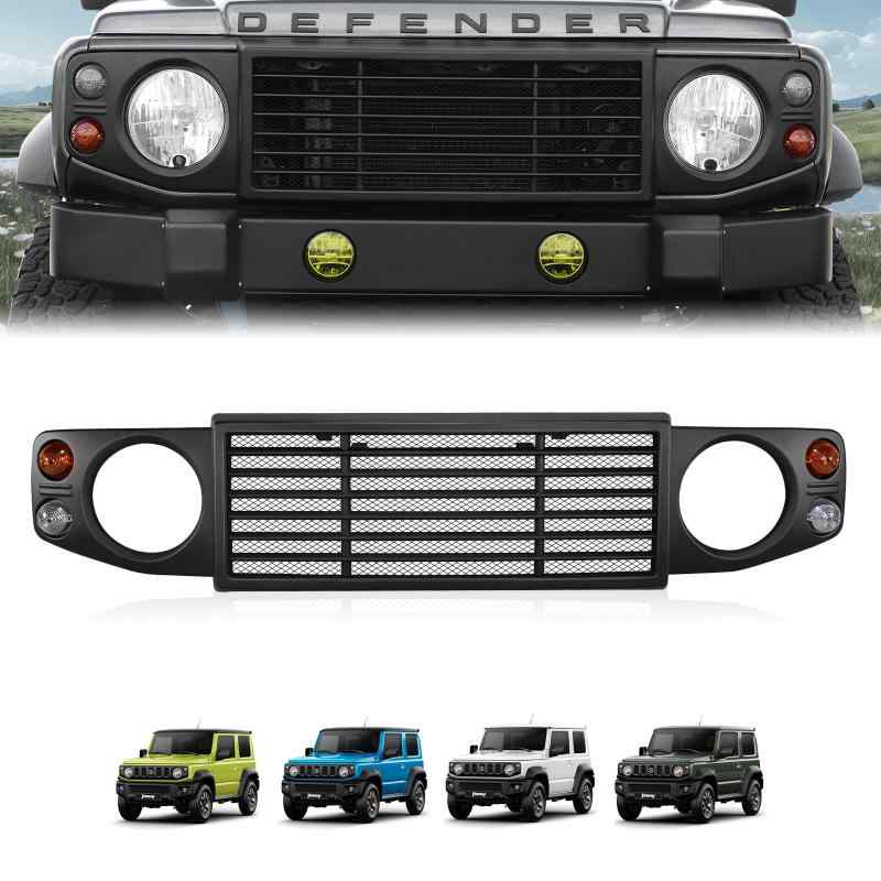 AMWMORV ジムニー フロントグリル グリル グリルカバー フェンス ブラック DIYランプ 一体型 アルミ製メッシュ設置 外装 取付簡単 異物防止 耐久 通風維持