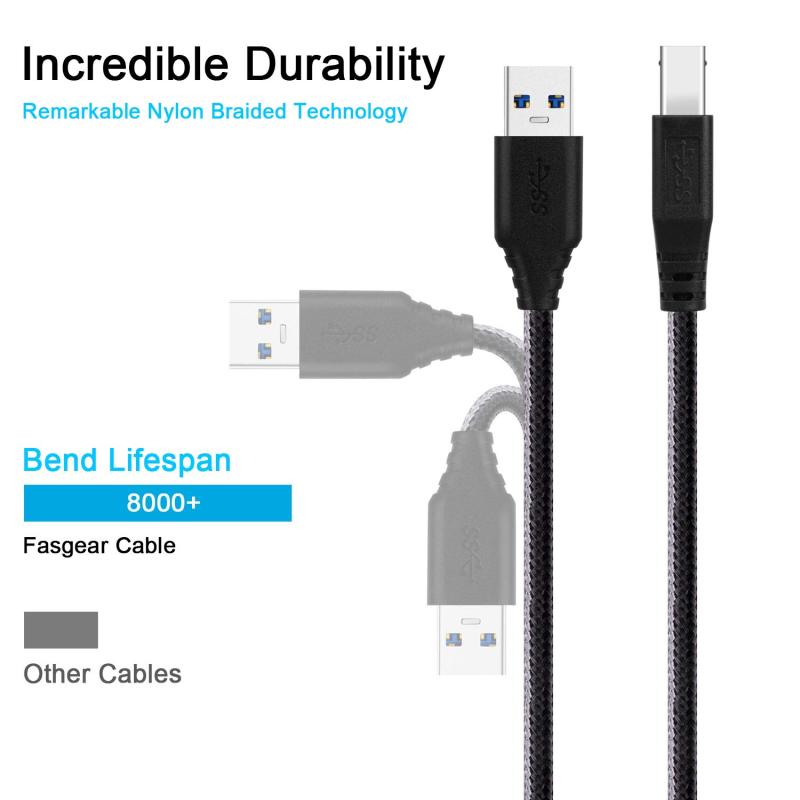 Fasgear - 編組ナイロンUSB 3.0ケーブルタイプAオス - タイプBオス 1m（3フィート）ブラック