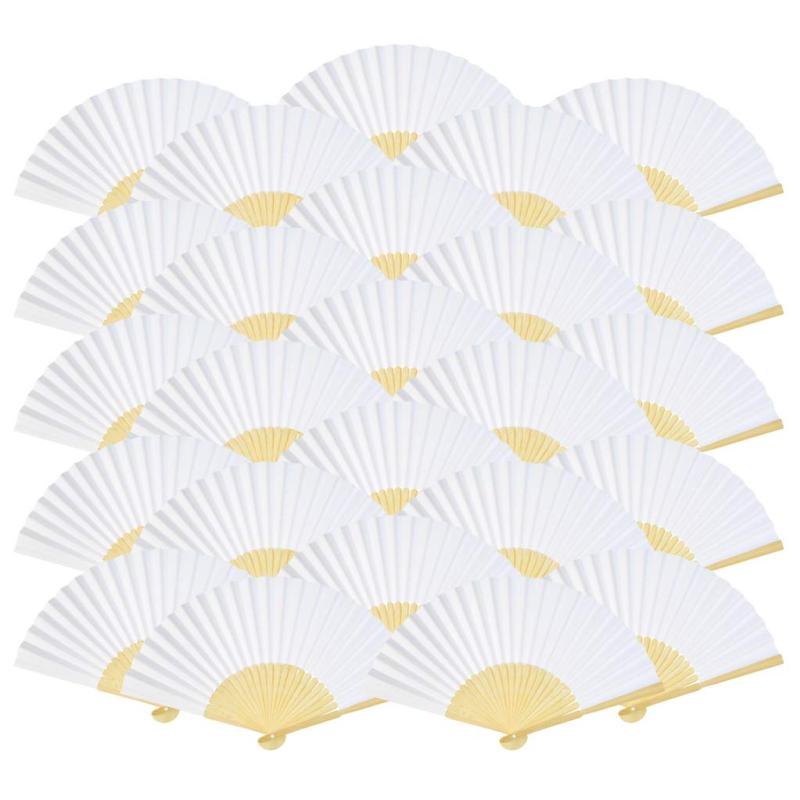 50本入り 扇子 heliltd 無地 絵画ファン DIY 夏祭り 祝事 結婚用品 暑さ対策 舞扇 折りたたみ式 ホワイト