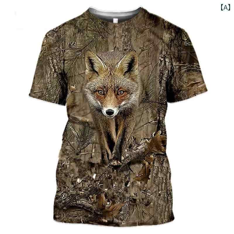 Tシャツ メンズ 半袖 丸首 3Dプリント ウサギ 迷彩 動物 アニマル 柄 ポリエステル カジュアル ストリート系 ゆったり ビッグシルエット トップス 春夏