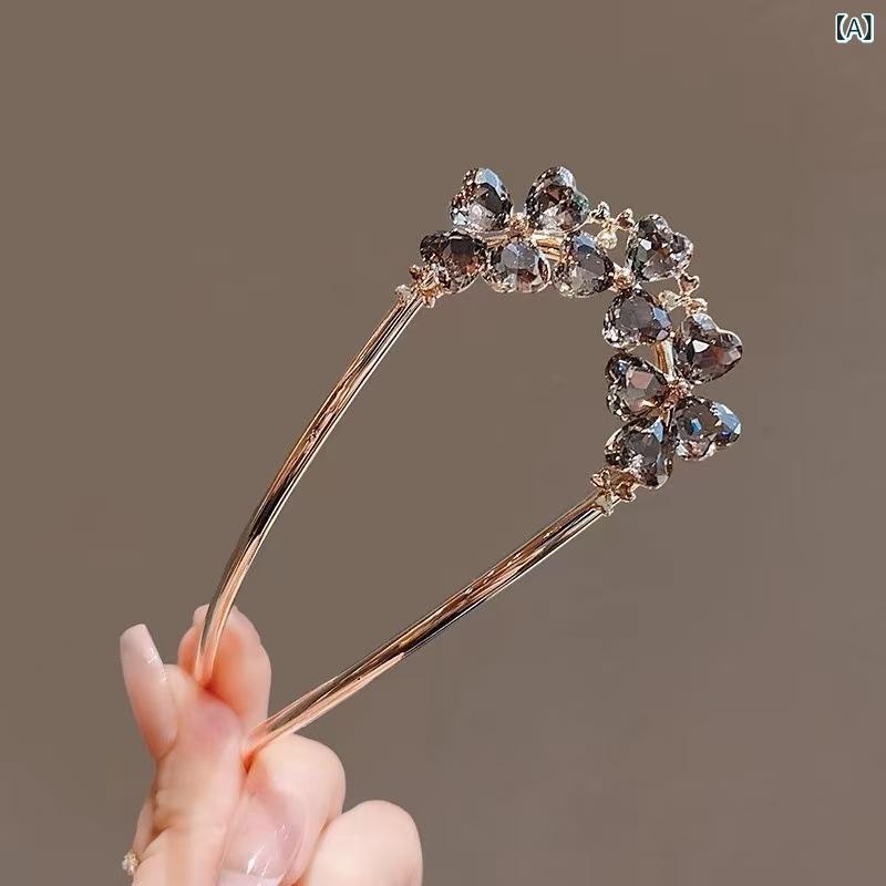 頭飾り レディース 高級感 水晶 クローバー U字型 かんざし ヘアスティック まとめ...