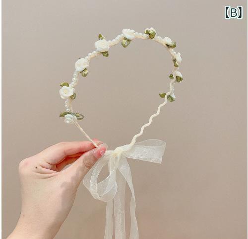 bloomelierのカチューシャ キッズ 女の子 花冠 パール リボン 発表会 結婚式 七五三 お呼ばれ パーティー フォーマル かわいい プリンセス ヘアアクセサリー ヘッドドレス｜アングル3
