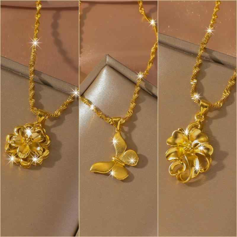 ・カテゴリ: ネックレス・素材: 銅・ペンダント素材: 銅・加工技術: メッキ・チェーンの種類: スクリューチェーン（水波チェーン）・モチーフ: フラワー・長さ: 約41cm～50cm・重量: 約6g・カラー展開: フラワーペンダント, マットフラワーペンダント, マットバタフライペンダント・デザイン: 高級感、きれいめ、通勤・対象: レディース