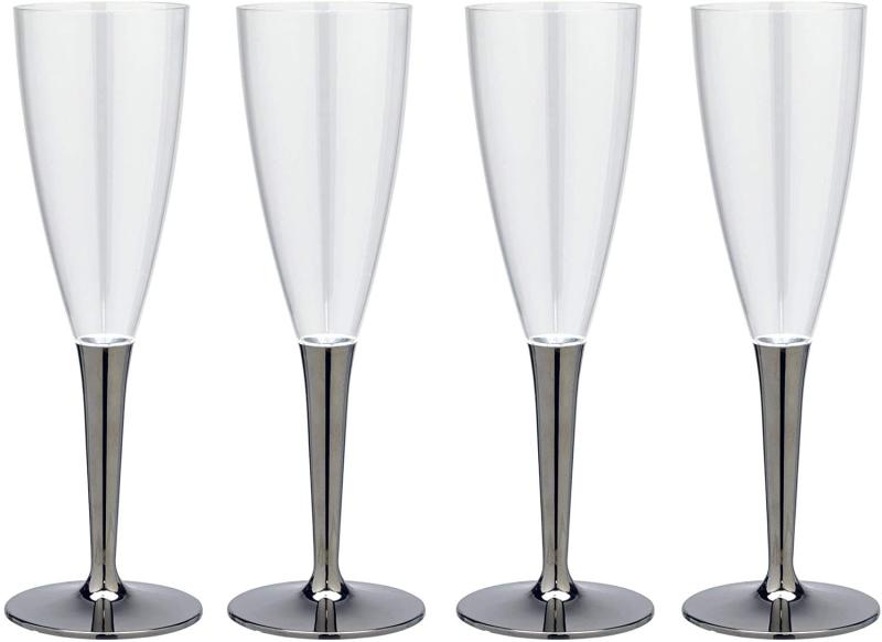 ストリックスデザイン mozaik モザイク シャンパングラス プラスチック 使い捨て 4個 125ml シルバー 組み立て式 グラス MB-296S