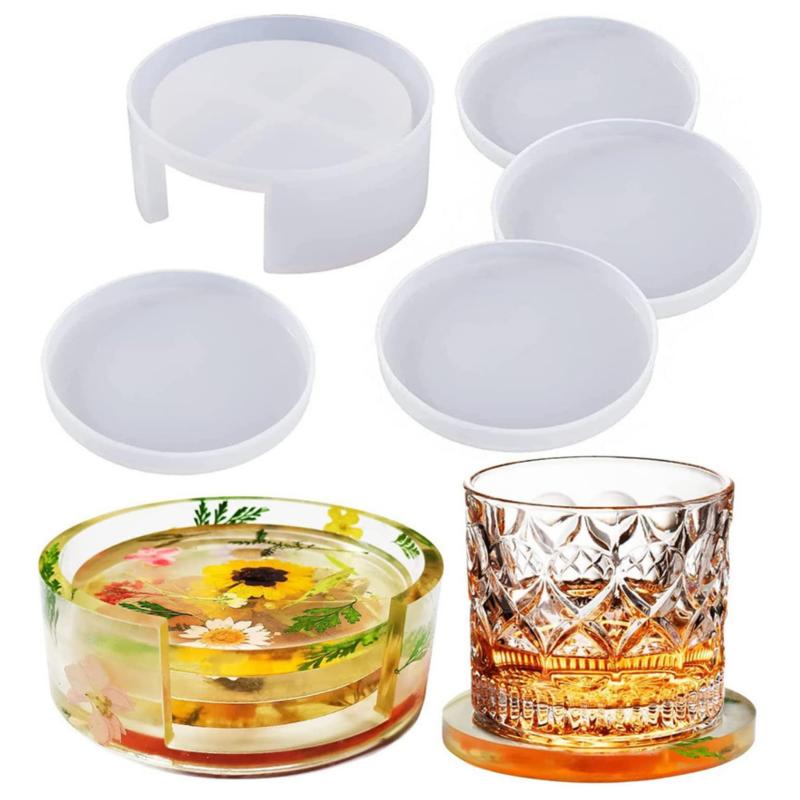 Golspia シリコンモールド コースター 丸 ハンドメイド レジン セット uvレジン 型 5点