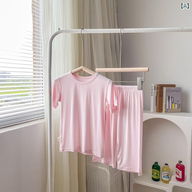 Pyjamas Niños Primavera-Verano Conexión Modal Materiales Semirangulares Semirangulares Manchas delgadas Rápido Secado Suave Armario de la habitación Vestuario para niños Niño Niña Casual — vista 2